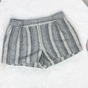 Ann Taylor Loft Striped Linen Blend Shorts Black Cream 4